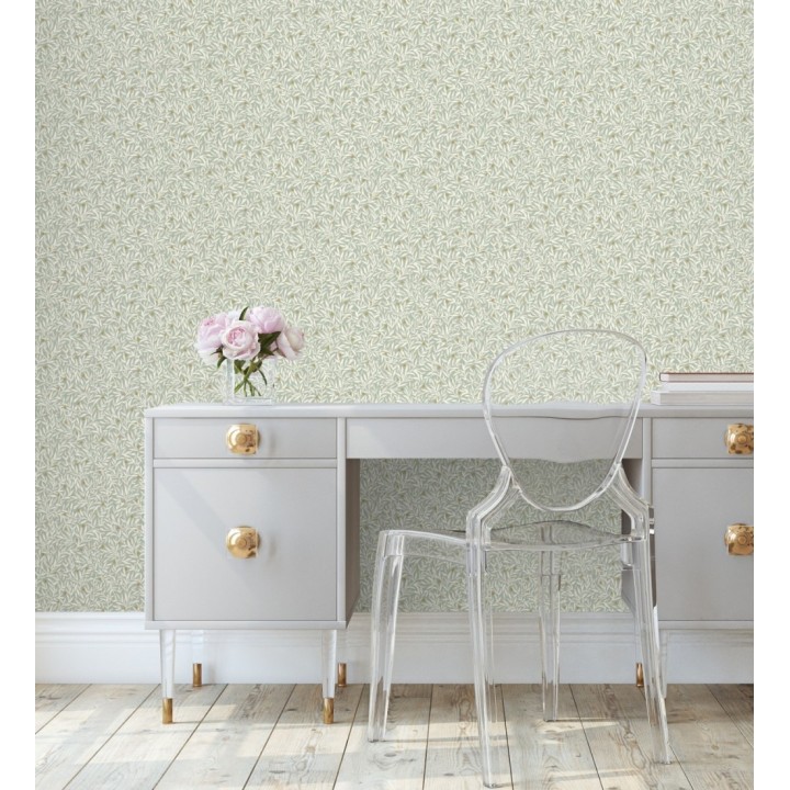 Papel pintado de hojas pequeñas con inserciones doradas - Dixie 128598