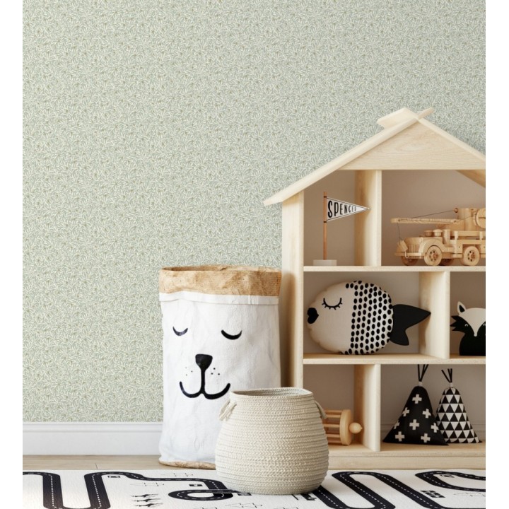 Papel pintado de hojas pequeñas con inserciones doradas - Dixie 128598