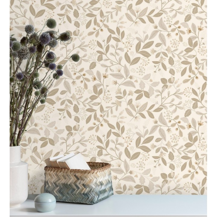 Papel pintado de hojas tonos beige y grises - Damica 128600