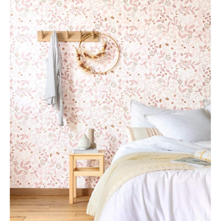 Papel pintado de hojas rosas fondo claro - Damica 128602