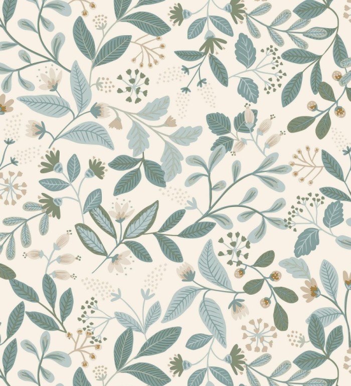 Papel pintado de hojas celeste y turquesa fondo claro - Damica 128603