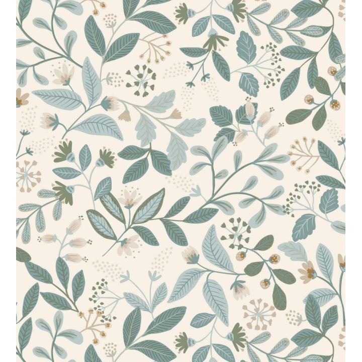 Papel pintado de hojas celeste y turquesa fondo claro - Damica 128603