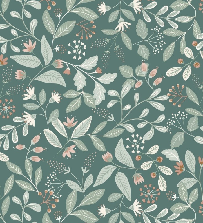 Papel pintado de hojas fondo verde - Damica 128604