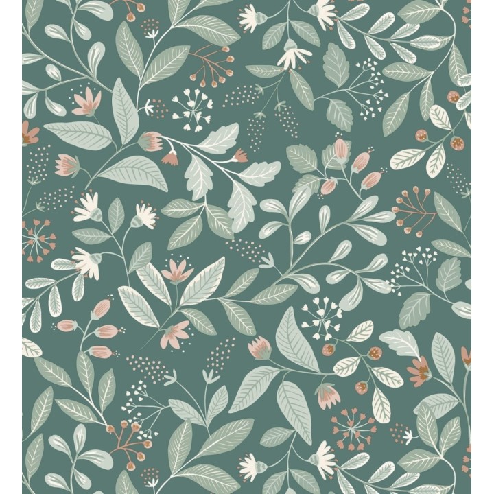 Papel pintado de hojas fondo verde - Damica 128604