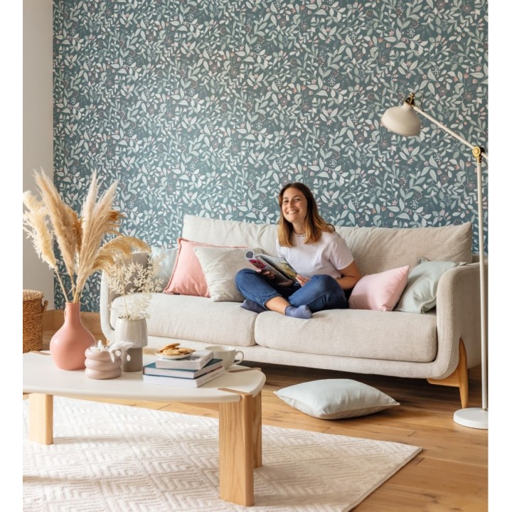 Papel pintado de hojas fondo verde - Damica 128604