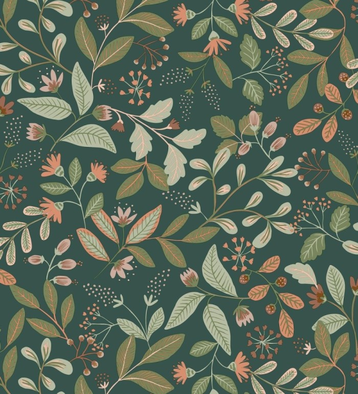 Papel pintado de hojas hojas coral y vede - Damica 128605