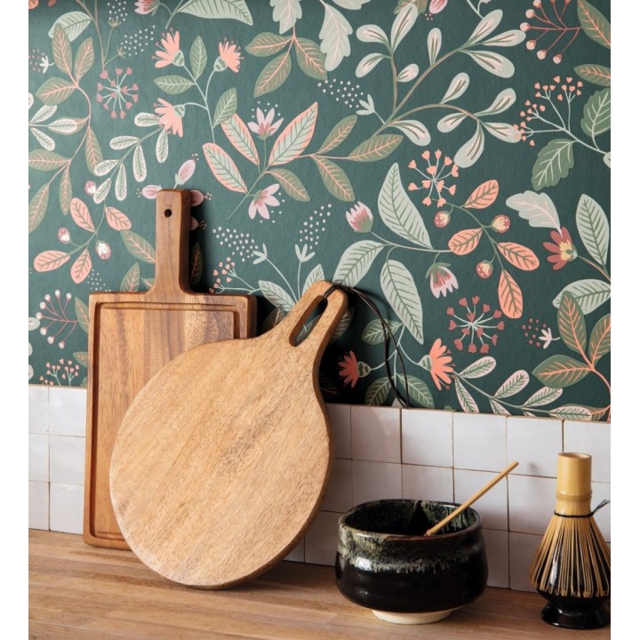 Papel pintado de hojas hojas coral y vede - Damica 128605