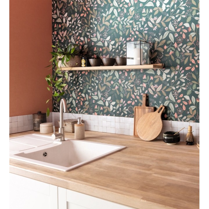 Papel pintado de hojas hojas coral y vede - Damica 128605