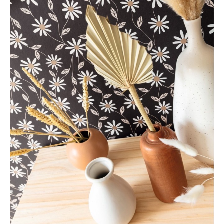 Papel pintado de margaritas blancas fondo negro - Margaret 128606
