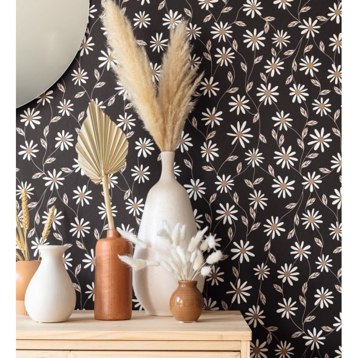 Papel pintado de margaritas blancas fondo negro - Margaret 128606
