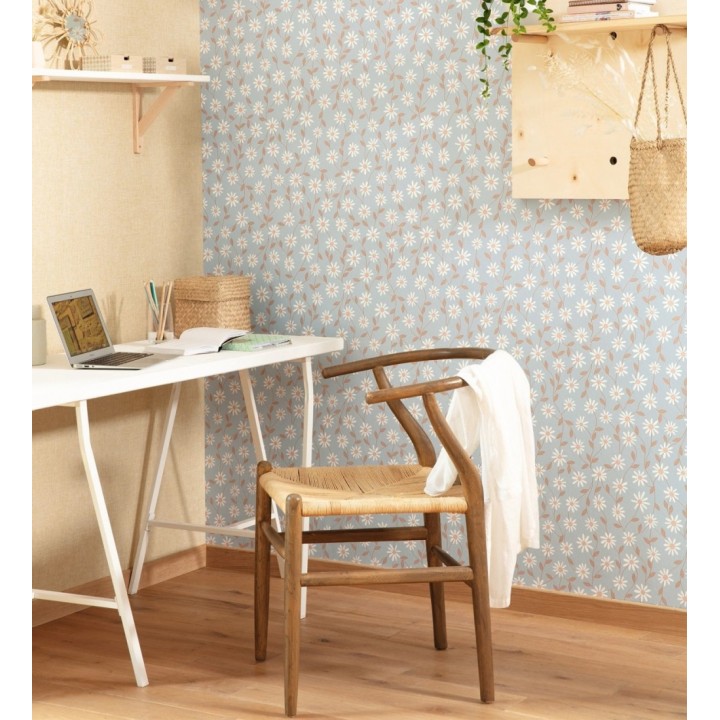 Papel pintado de margaritas blancas fondo celeste - Margaret 128607