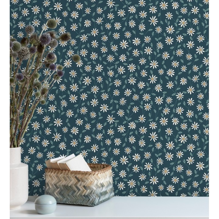 Papel pintado de margaritas blancas fondo azul - Margaret 128608