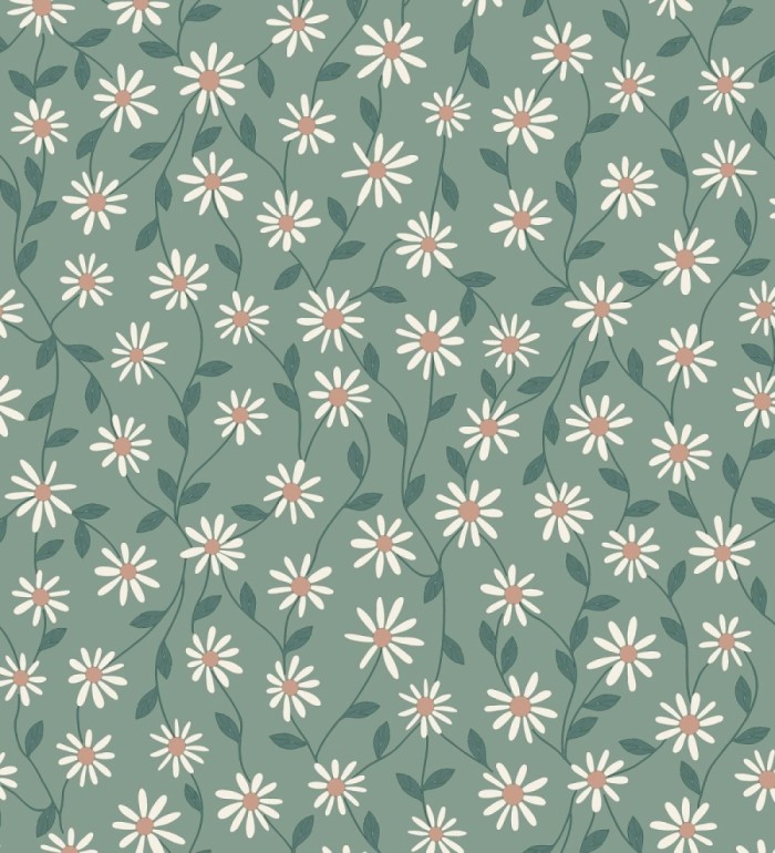 Papel pintado de margaritas blancas fondo verde - Margaret 128609