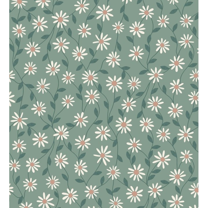 Papel pintado de margaritas blancas fondo verde - Margaret 128609