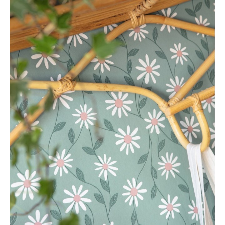 Papel pintado de margaritas blancas fondo verde - Margaret 128609