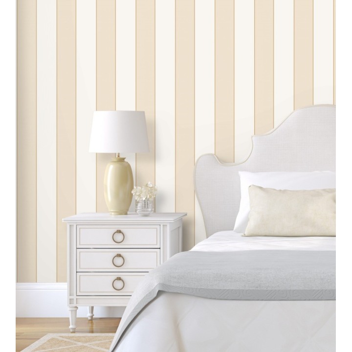 Papel pintado de rayas tonos beige con líneas finas doradas - Diana Stripes 128611