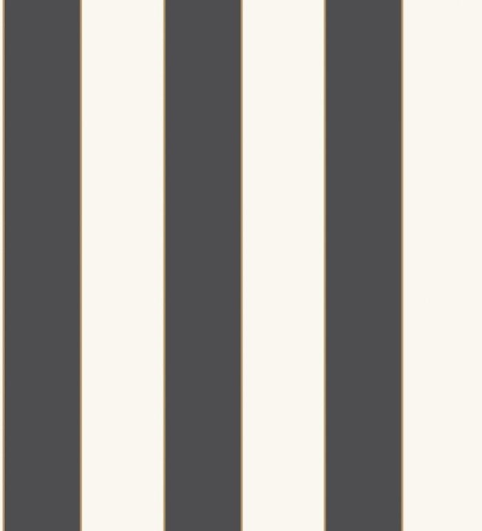 Papel pintado de rayas blancas y negras con líneas finas doradas - Diana Stripes 128614