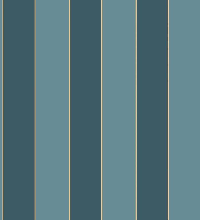 Papel pintado de rayas tonos turquesa con líneas finas doradas - Diana Stripes 128615