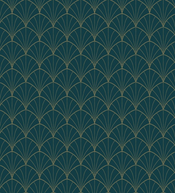 Papel pintado geométrico dorado fondo turquesa estilo Art déco - Waldorf Astoria 128624
