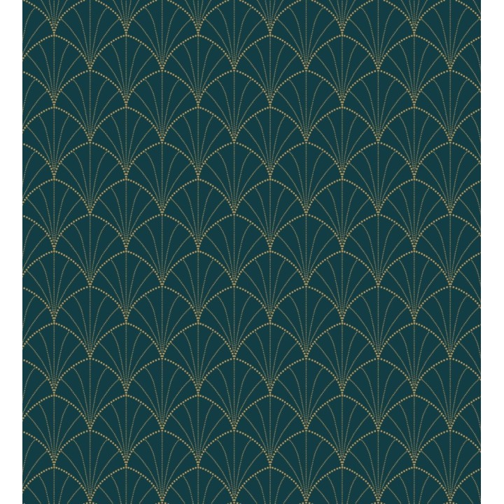 Papel pintado geométrico dorado fondo turquesa estilo Art déco - Waldorf Astoria 128624