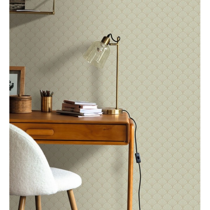 Papel pintado geométrico dorado fondo verde estilo Art déco - Waldorf Astoria 128625