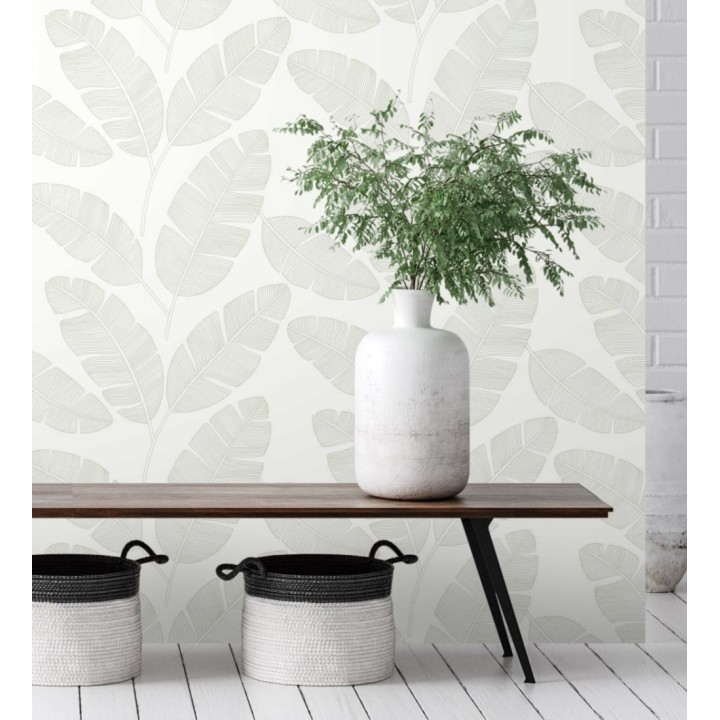 Papel pintado hojas grandes tropicales fondo blanco - Loany Leaves 128626