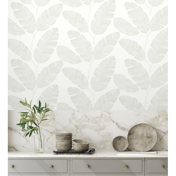 Papel pintado hojas grandes tropicales fondo blanco - Loany Leaves 128626