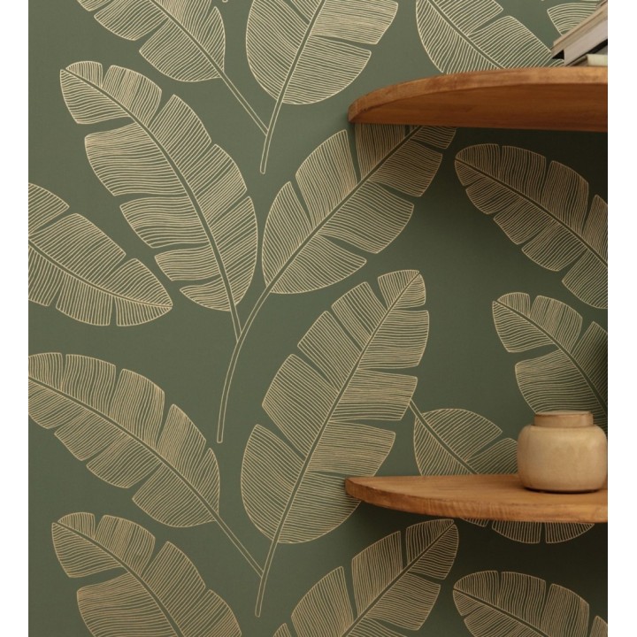 Papel pintado hojas grandes tropicales con efectos dorados - Loany Leaves 128627