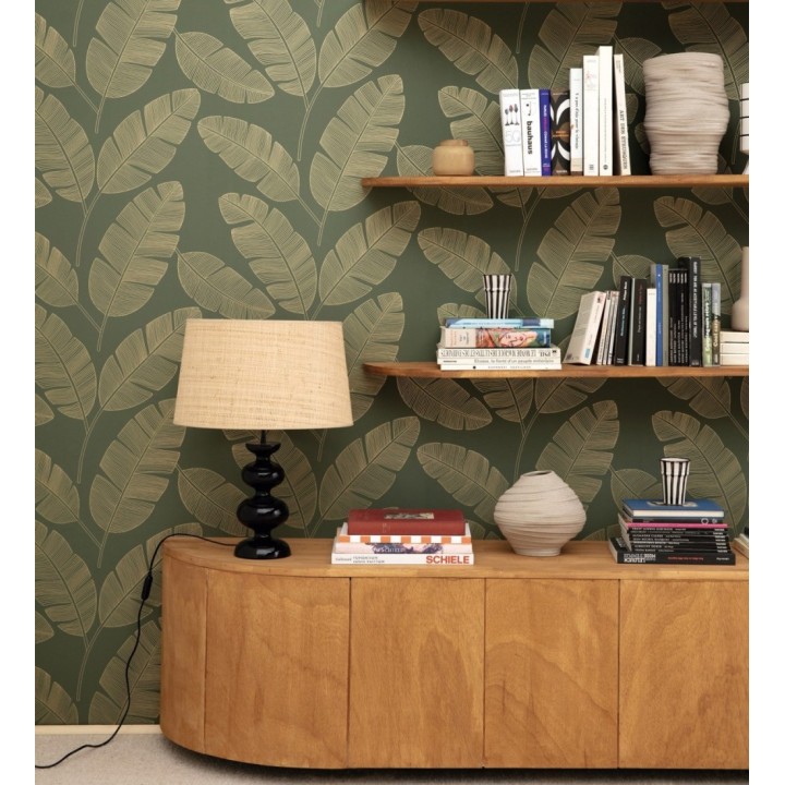 Papel pintado hojas grandes tropicales con efectos dorados - Loany Leaves 128627