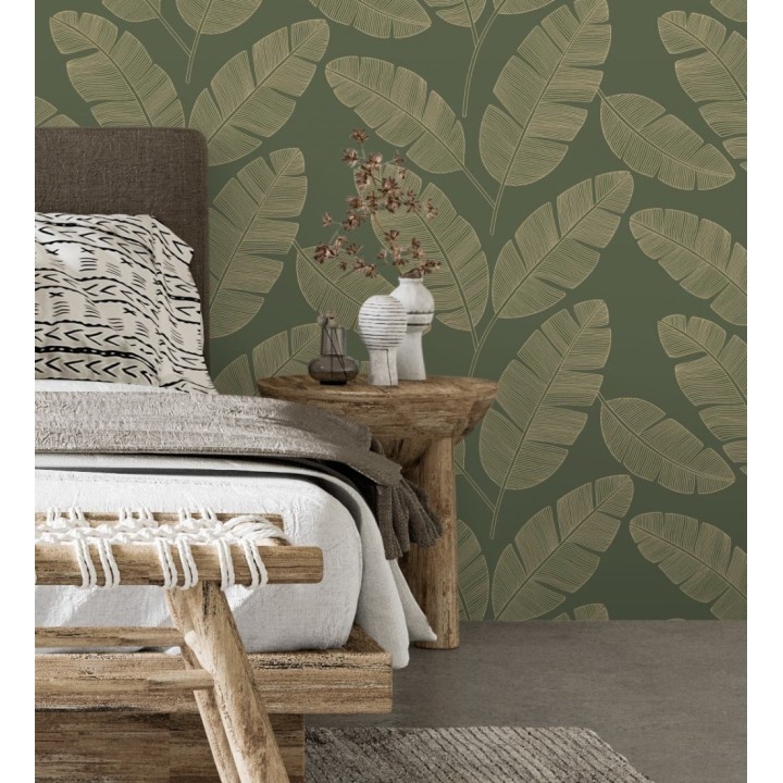 Papel pintado hojas grandes tropicales con efectos dorados - Loany Leaves 128627
