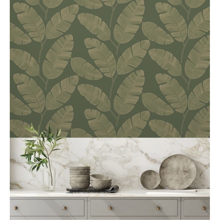 Papel pintado hojas grandes tropicales con efectos dorados - Loany Leaves 128627