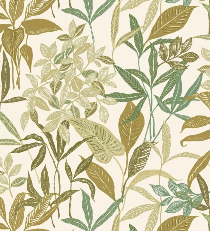 Papel pintado étnico de hojas y plantas tropicales de la India - Inda Jani 128629