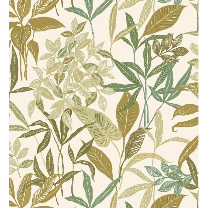 Papel pintado étnico de hojas y plantas tropicales de la India - Inda Jani 128629