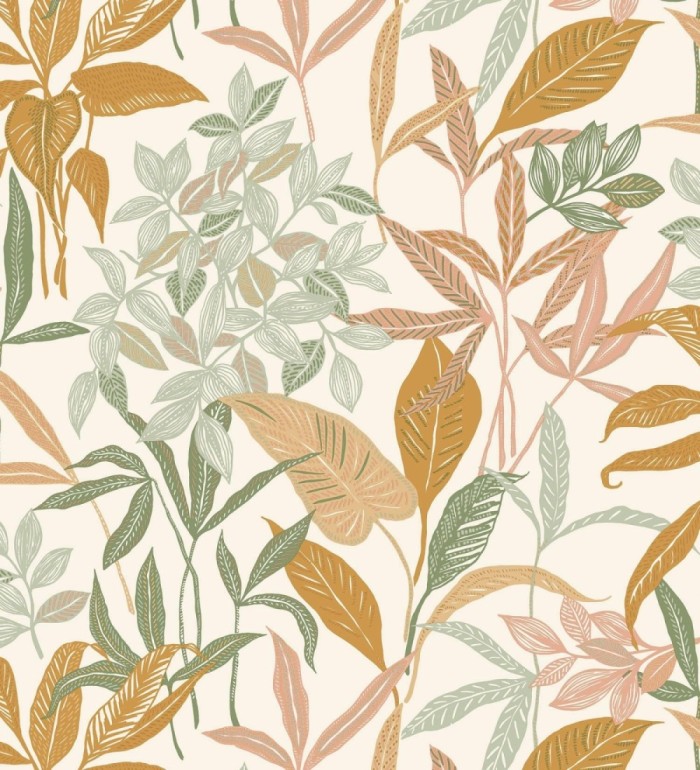Papel pintado étnico de hojas y plantas tropicales de la India - Inda Jani 128630