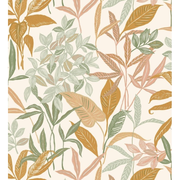 Papel pintado étnico de hojas y plantas tropicales de la India - Inda Jani 128630