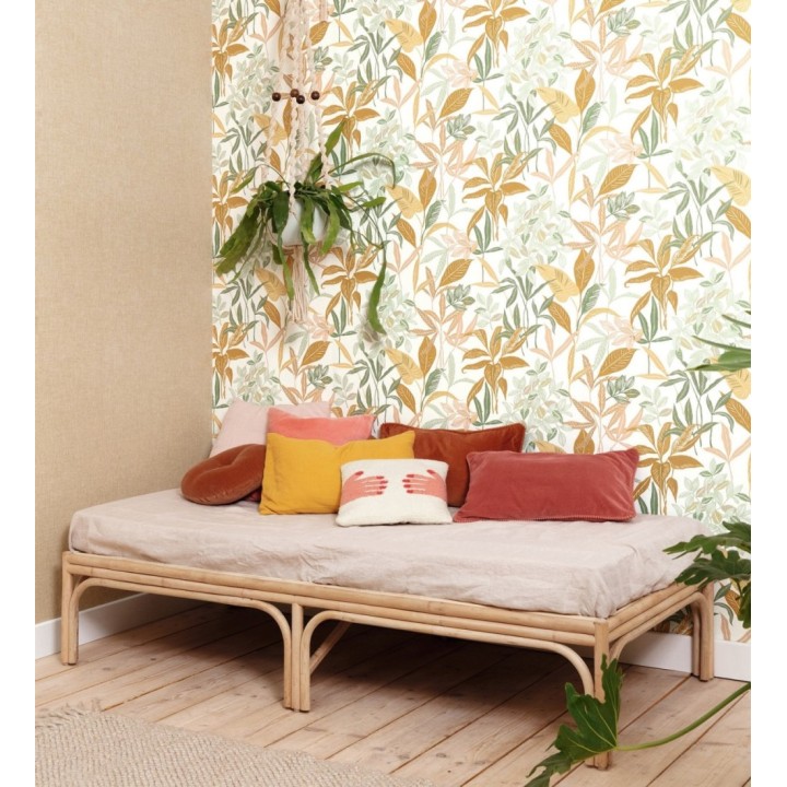 Papel pintado étnico de hojas y plantas tropicales de la India - Inda Jani 128630