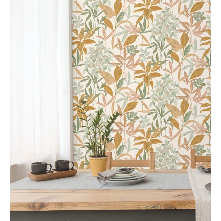 Papel pintado étnico de hojas y plantas tropicales de la India - Inda Jani 128630