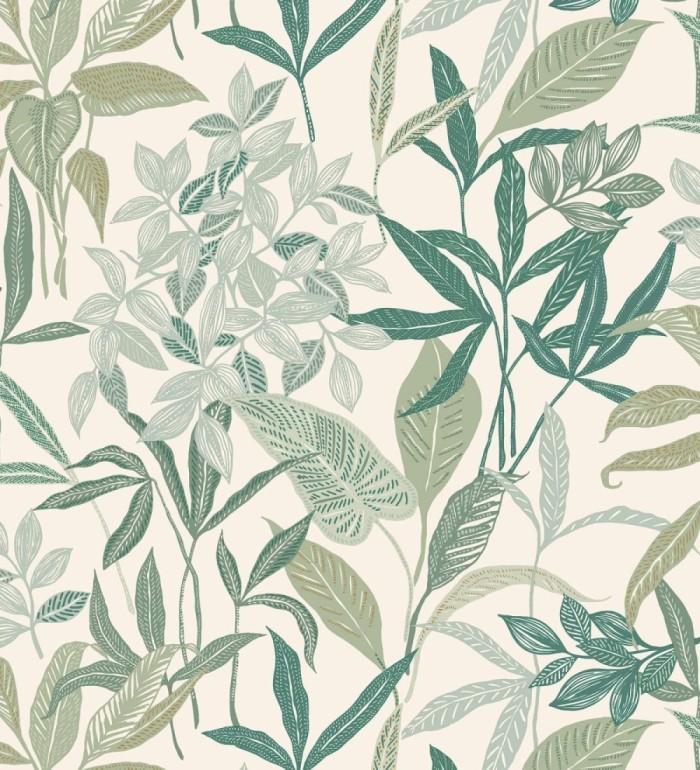 Papel pintado étnico de hojas y plantas tropicales de la India - Inda Jani 128631