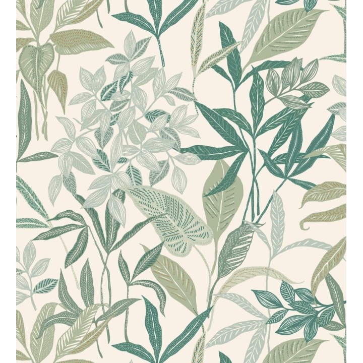 Papel pintado étnico de hojas y plantas tropicales de la India - Inda Jani 128631