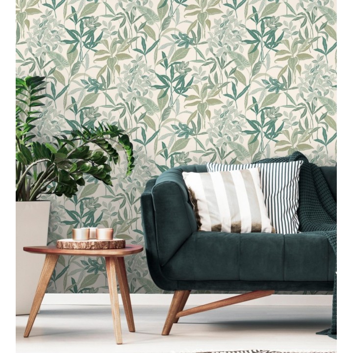 Papel pintado étnico de hojas y plantas tropicales de la India - Inda Jani 128631