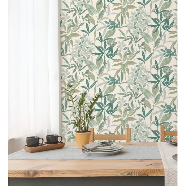 Papel pintado étnico de hojas y plantas tropicales de la India - Inda Jani 128631