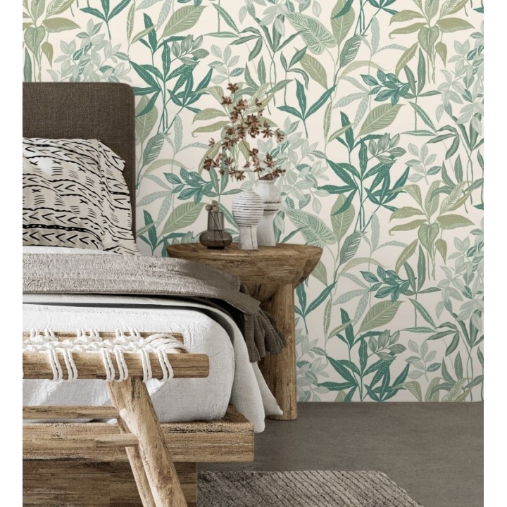 Papel pintado étnico de hojas y plantas tropicales de la India - Inda Jani 128631