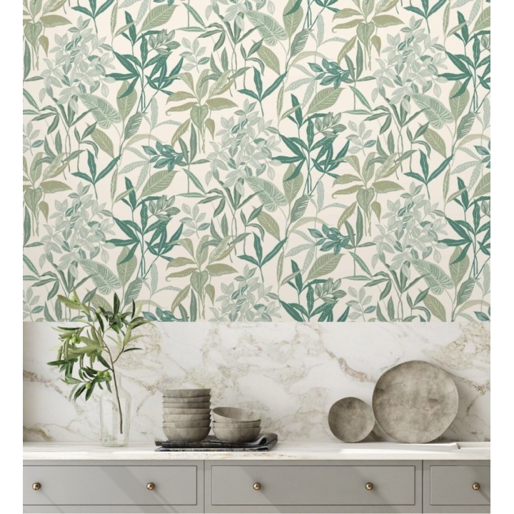 Papel pintado étnico de hojas y plantas tropicales de la India - Inda Jani 128631