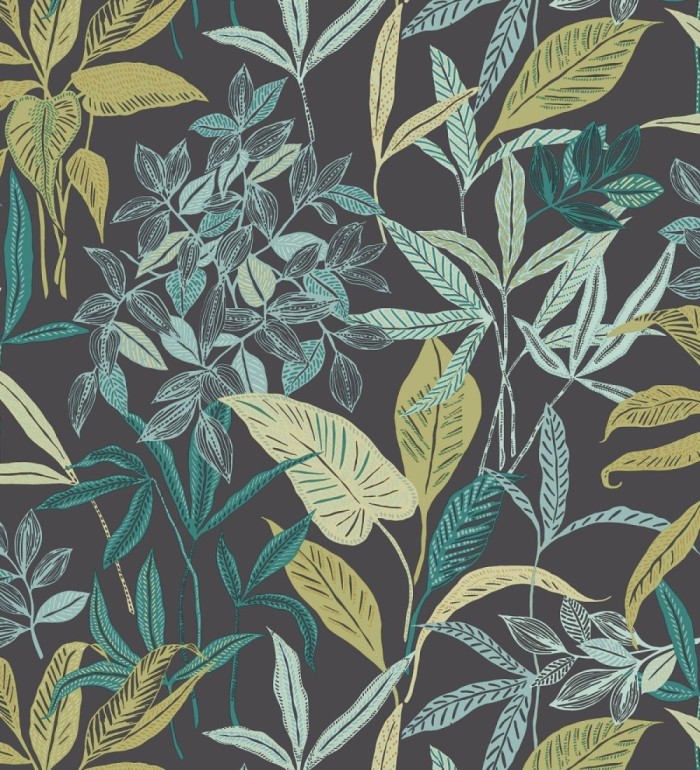 Papel pintado étnico de hojas y plantas tropicales de la India - Inda Jani 128632