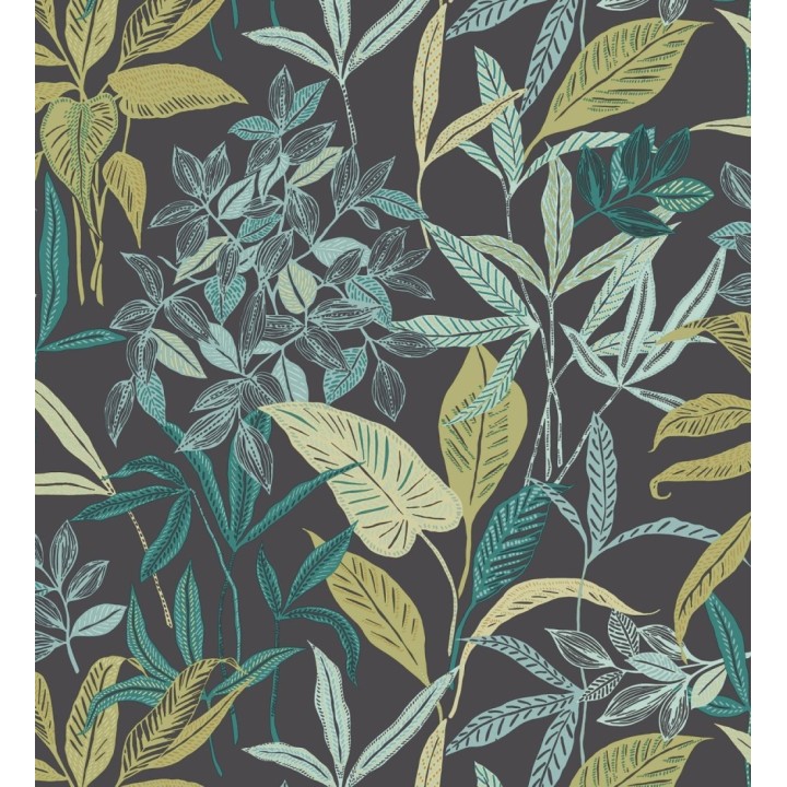 Papel pintado étnico de hojas y plantas tropicales de la India - Inda Jani 128632
