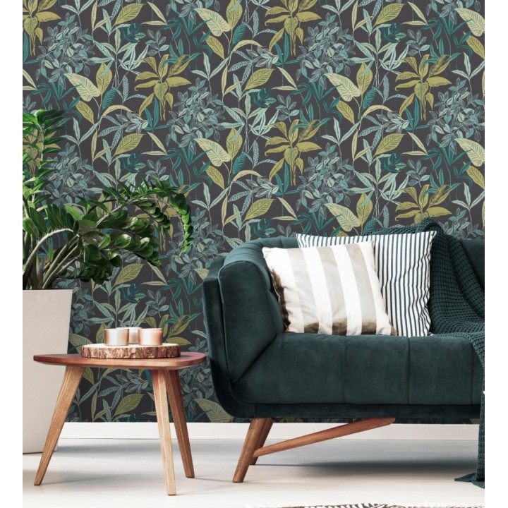 Papel pintado étnico de hojas y plantas tropicales de la India - Inda Jani 128632