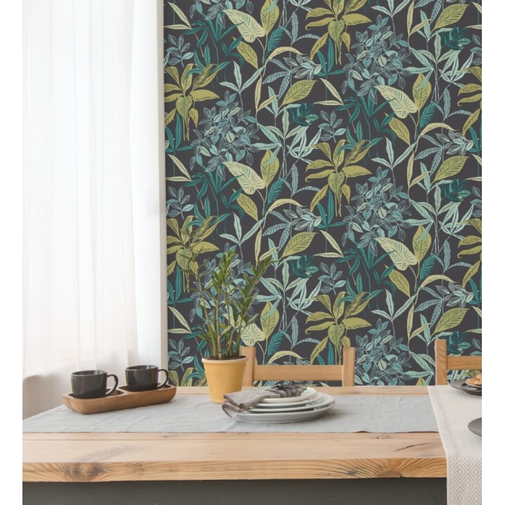 Papel pintado étnico de hojas y plantas tropicales de la India - Inda Jani 128632