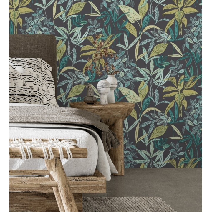 Papel pintado étnico de hojas y plantas tropicales de la India - Inda Jani 128632