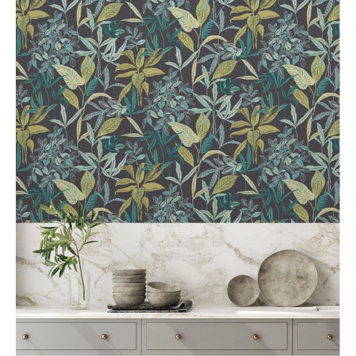 Papel pintado étnico de hojas y plantas tropicales de la India - Inda Jani 128632