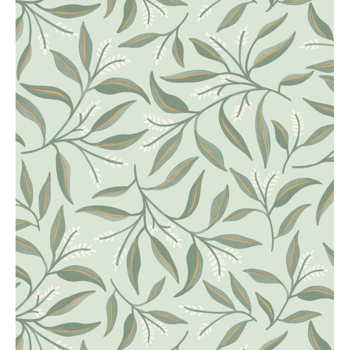 Papel pintado de hojas verdes y flores blancas con fondo verde - Malasia Garden 128641